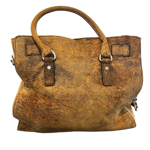 Michael Kors Hamilton Distressed Suede Leather Mocha Brown Lock Key Bag Satchel - Picture 5 of 16